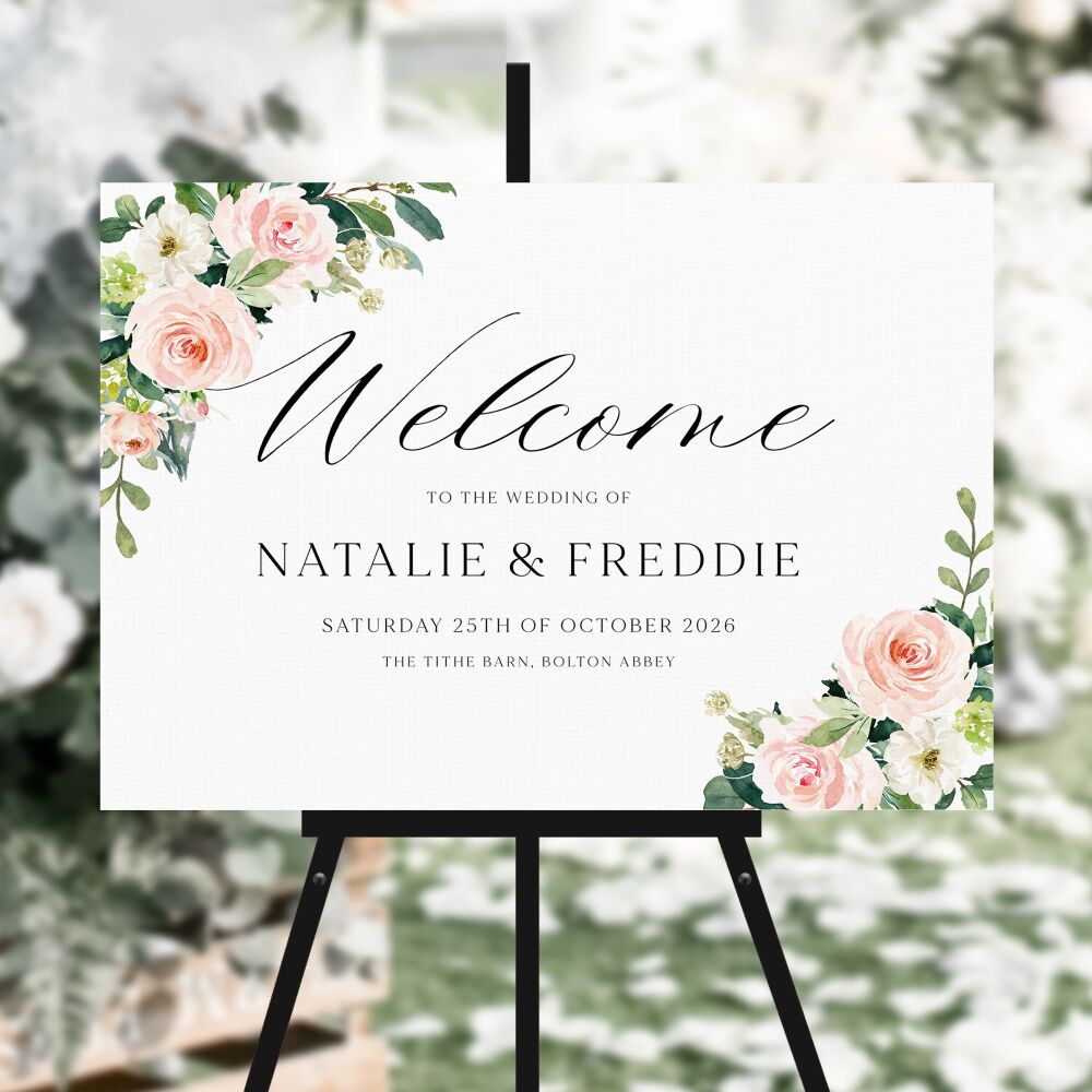 Blush Pink Floral Welcome Sign