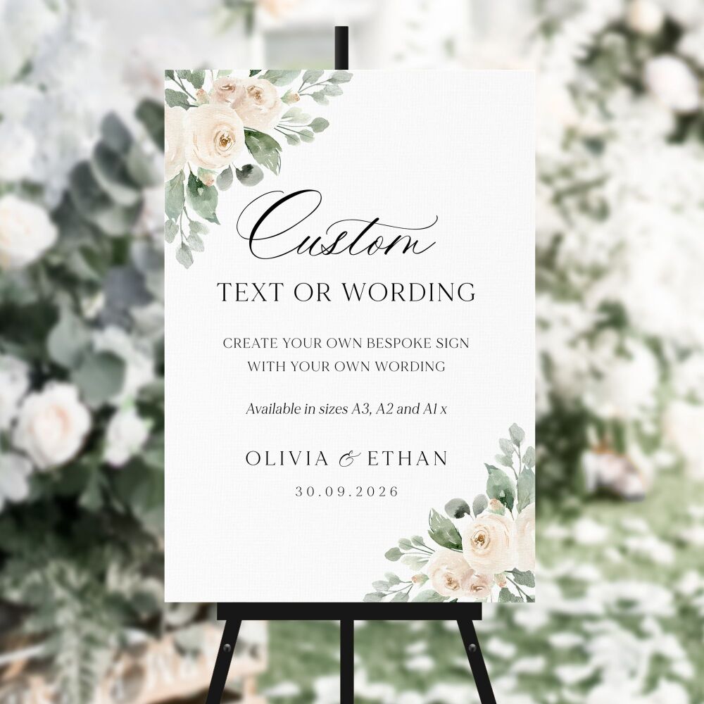 Ivory Peonies Large Custom Wording Sign