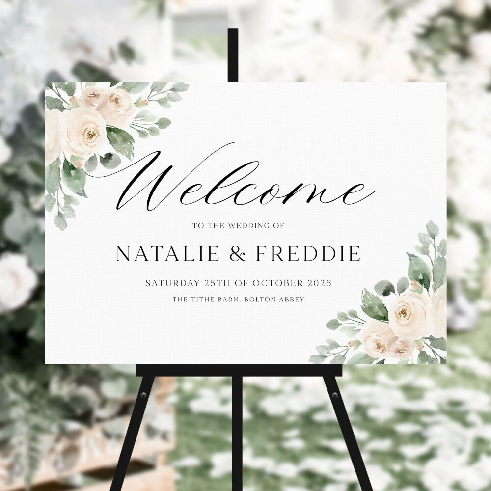 Ivory Peonies Welcome Sign