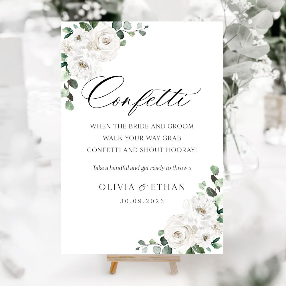 White Florals & Eucalyptus Wedding Accessory Signs (Choose Your Sign)