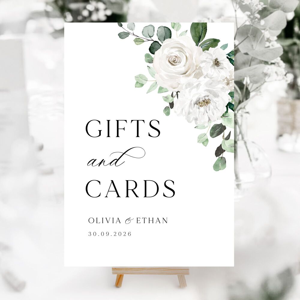 White Florals & Eucalyptus Wedding Accessory Signs (Choose Your Sign)