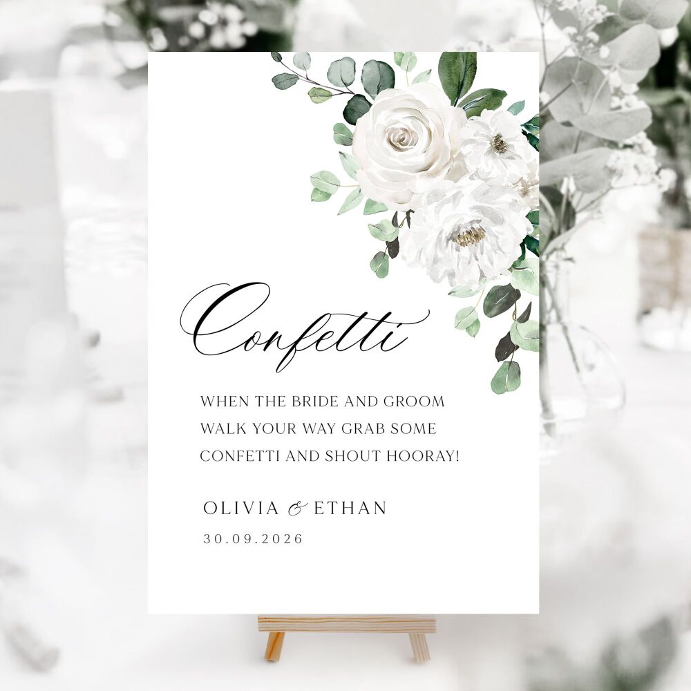 White Florals & Eucalyptus Wedding Accessory Signs (Choose Your Sign)