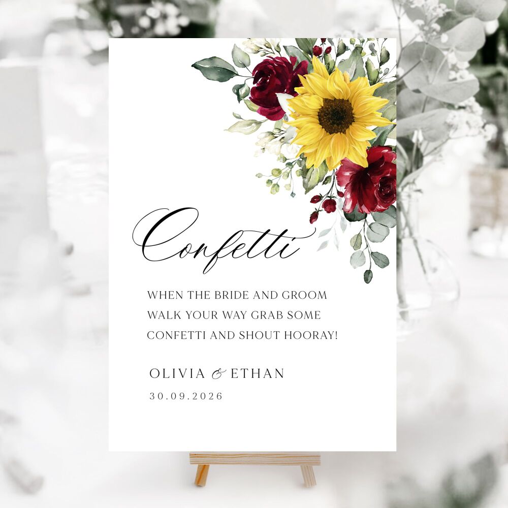 Sunflowers & Burgundy Wedding Accessory Signs (Choose Your Sign)