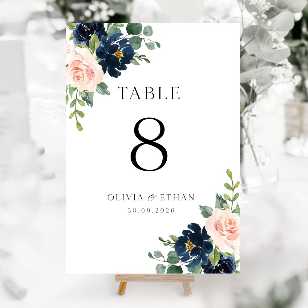 Burgundy & Navy Table Numbers