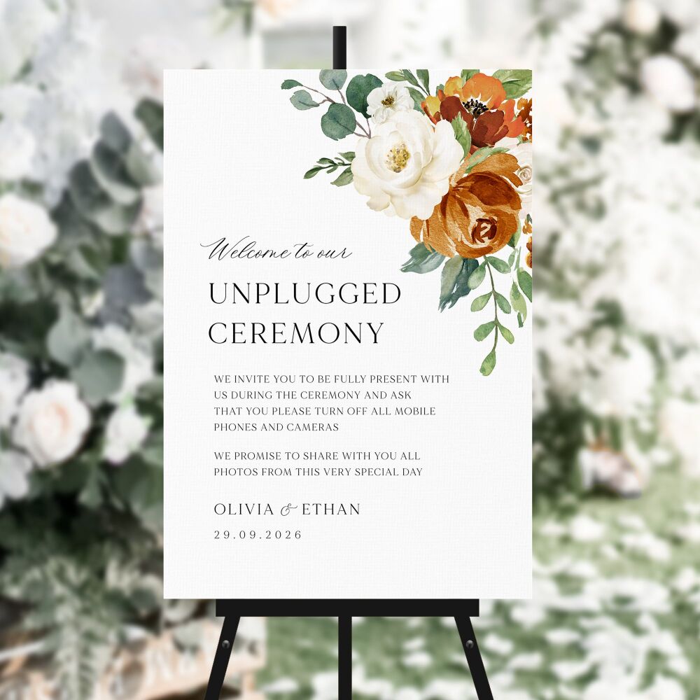 Burnt Orange & Eucalyptus Unplugged Ceremony Sign