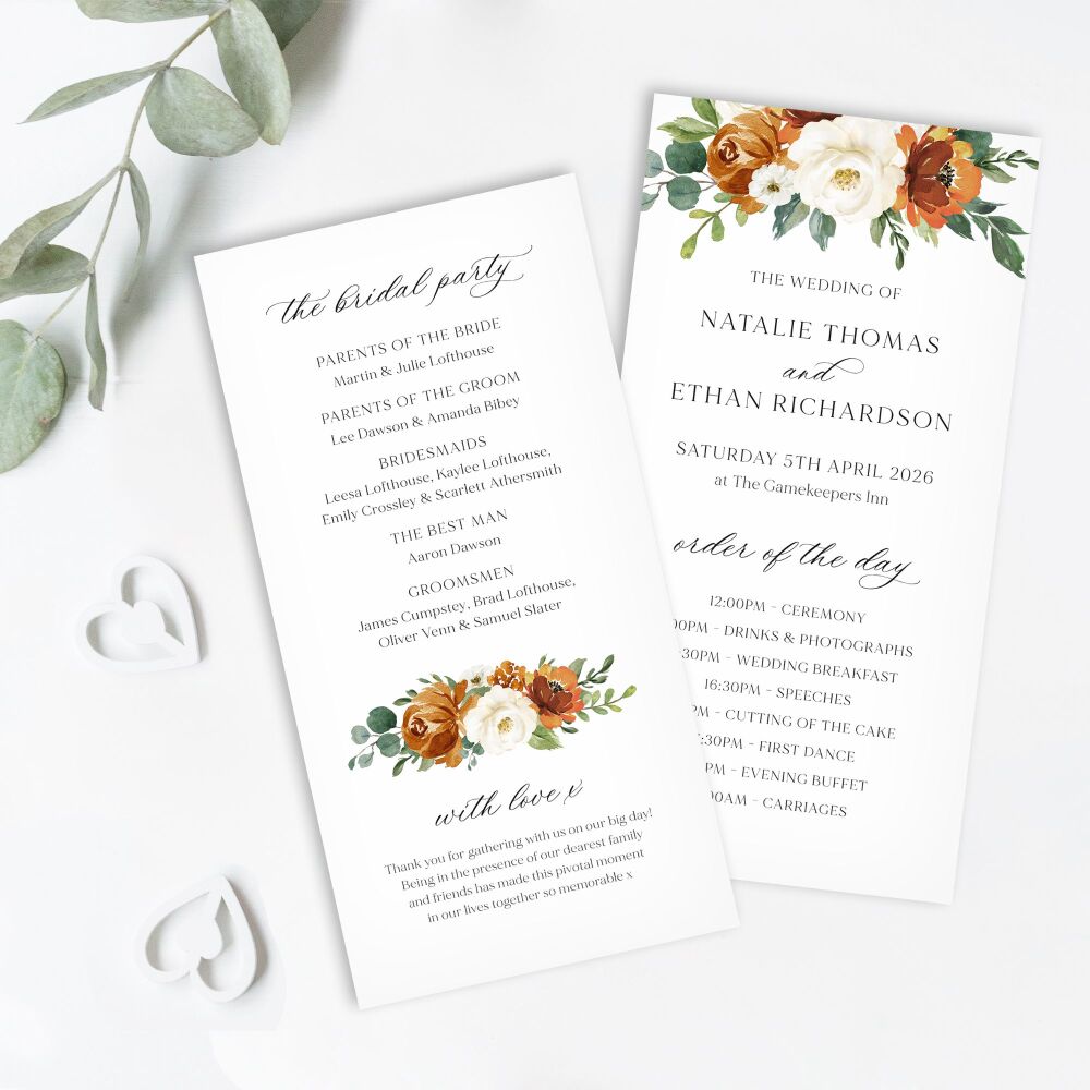 Burnt Orange & Eucalyptus Order of Service Card