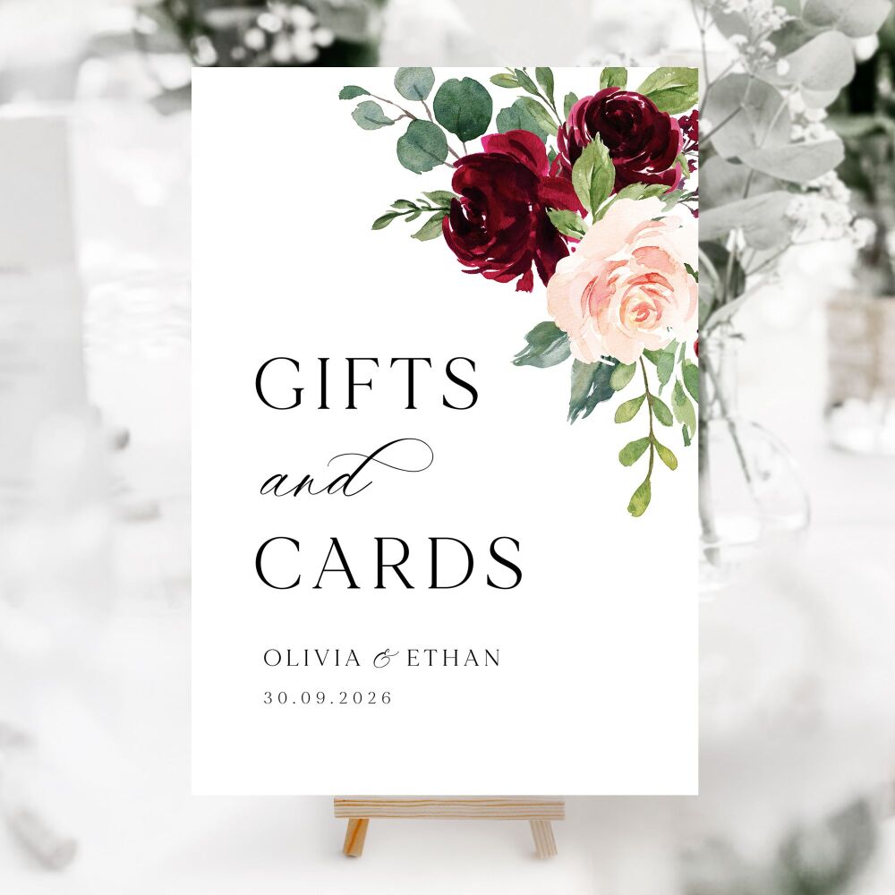Blush & Burgundy Florals Wedding Accessory Signs (Choose Your Sign)