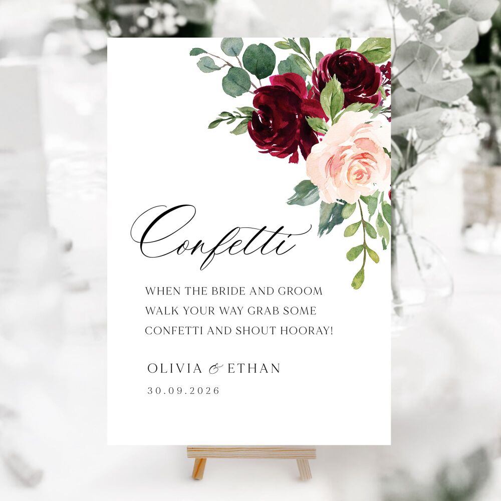 Blush & Burgundy Florals Wedding Accessory Signs (Choose Your Sign)