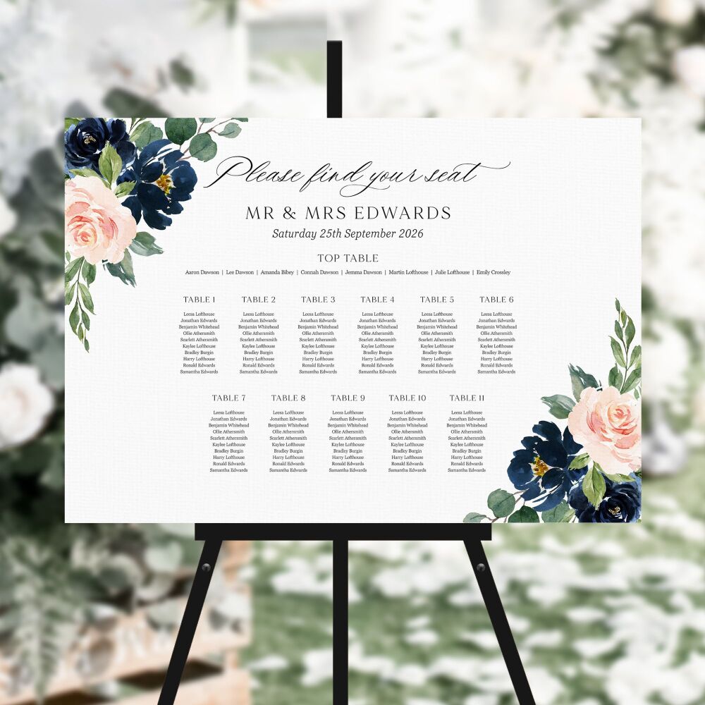 Blush & Navy Florals Table Plan