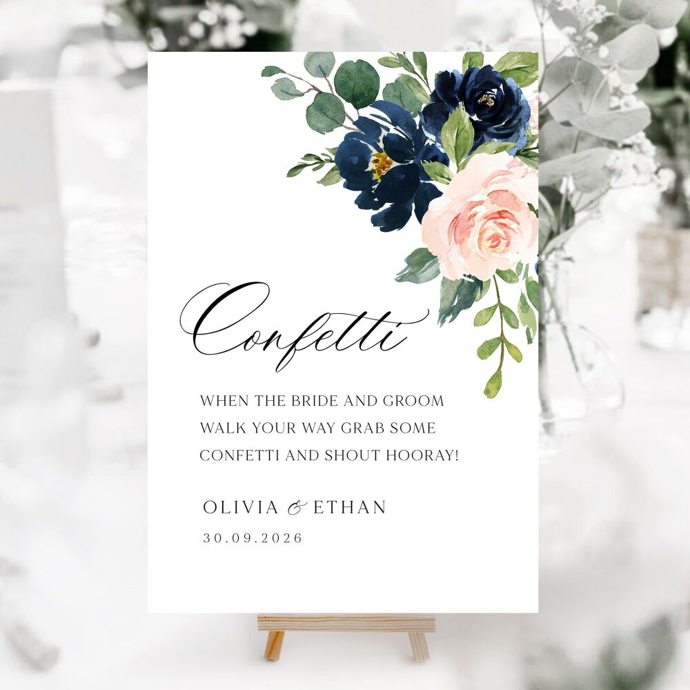 Blush & Navy Florals Wedding Accessory Signs (Choose Your Sign)