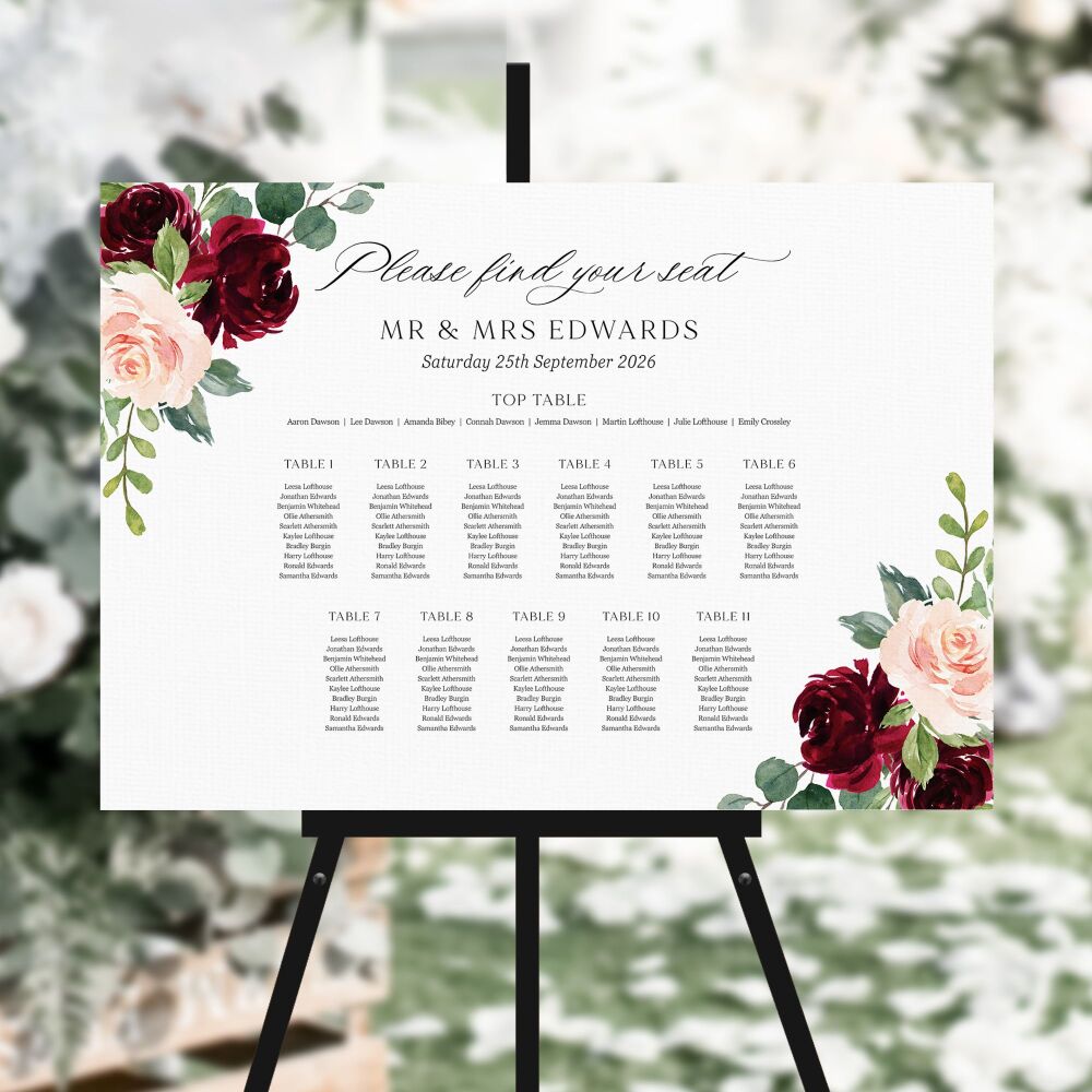 Blush & Burgundy Florals Table Plan