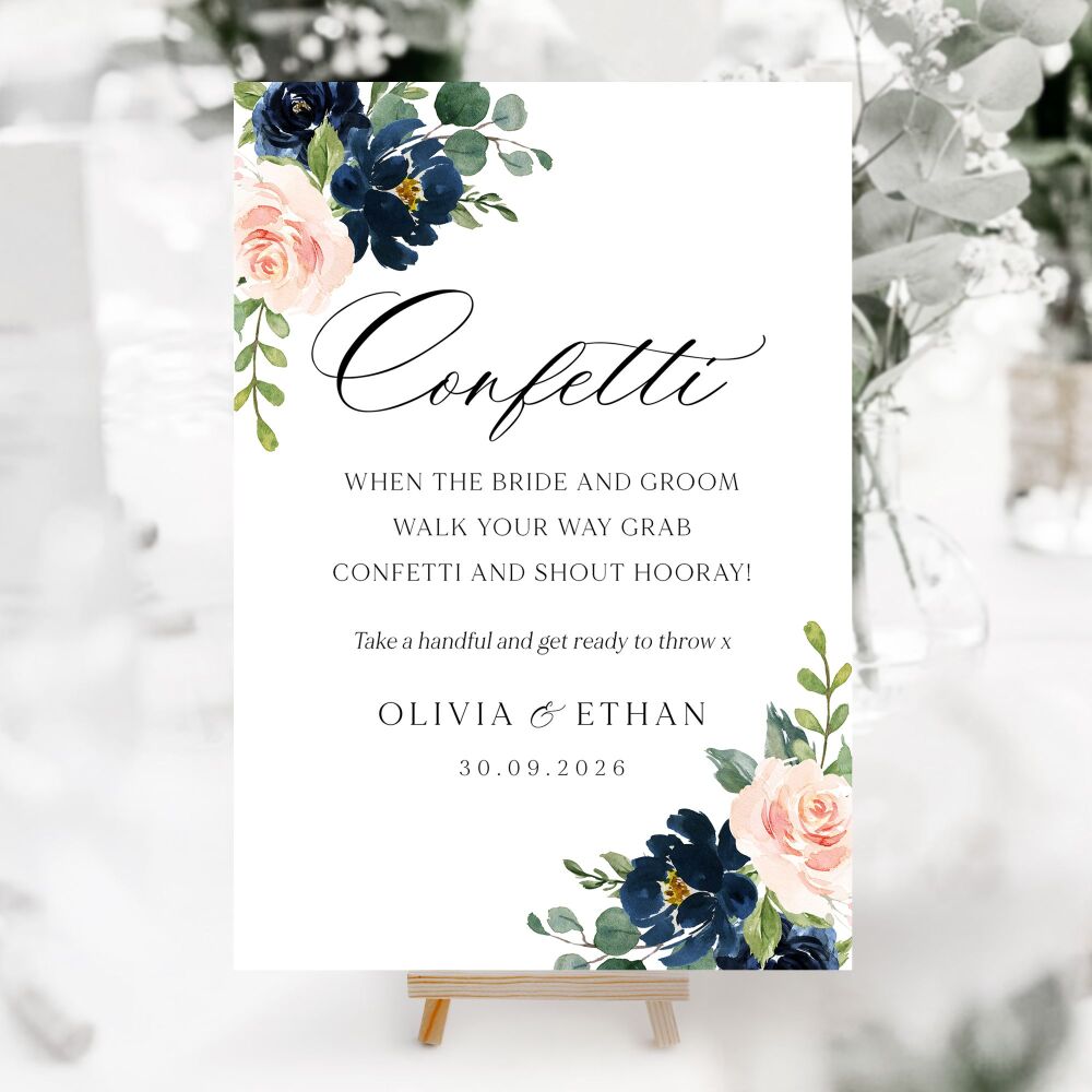 Blush & Navy Florals Wedding Accessory Signs (Choose Your Sign)