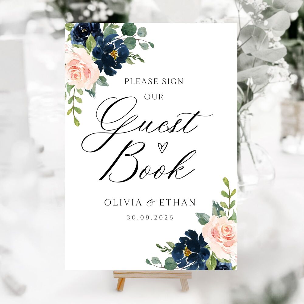 Blush & Navy Florals Wedding Accessory Signs (Choose Your Sign)