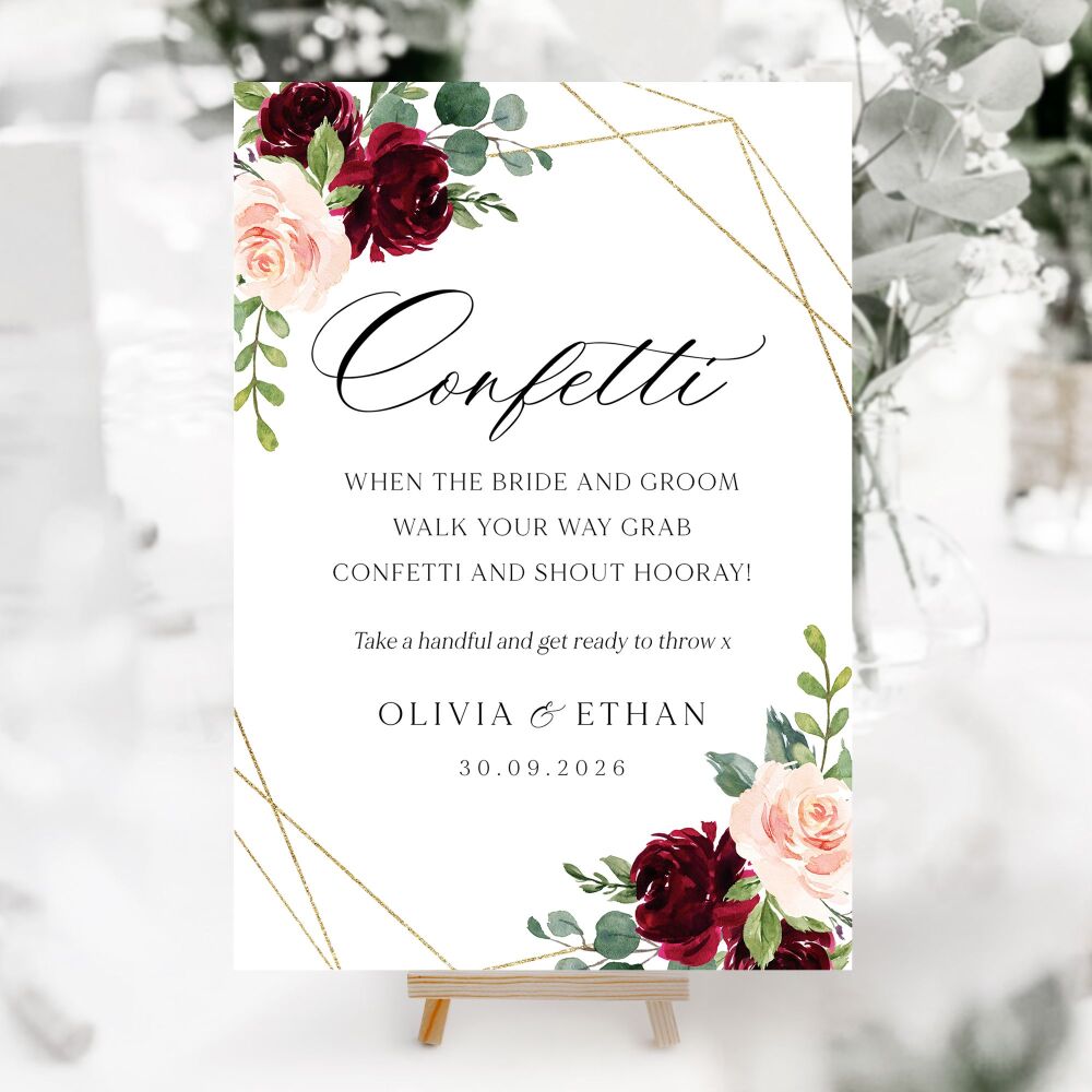 Blush, Burgundy & Gold Wedding Accessory Signs (Choose Your Sign)