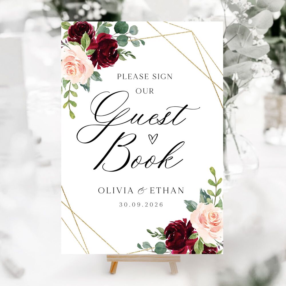Blush, Burgundy & Gold Wedding Accessory Signs (Choose Your Sign)