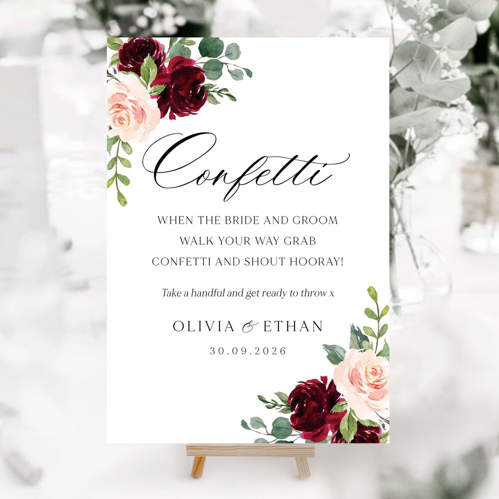 Blush & Burgundy Florals Wedding Accessory Signs (Choose Your Sign)