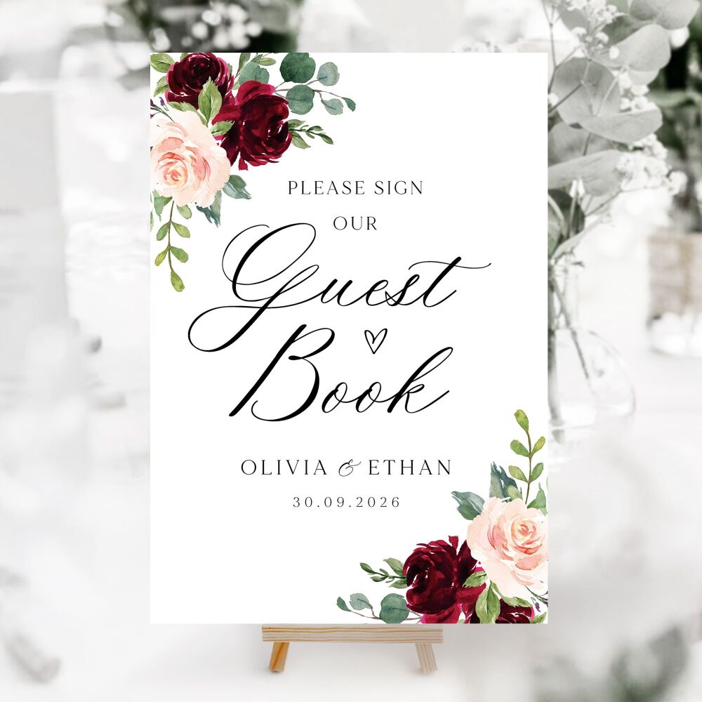 Blush & Burgundy Florals Wedding Accessory Signs (Choose Your Sign)