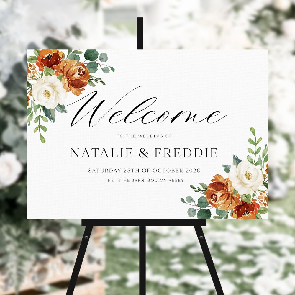 Burnt Orange & Eucalyptus Welcome Sign
