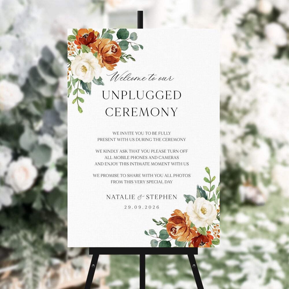 Burnt Orange & Eucalyptus Unplugged Ceremony Sign