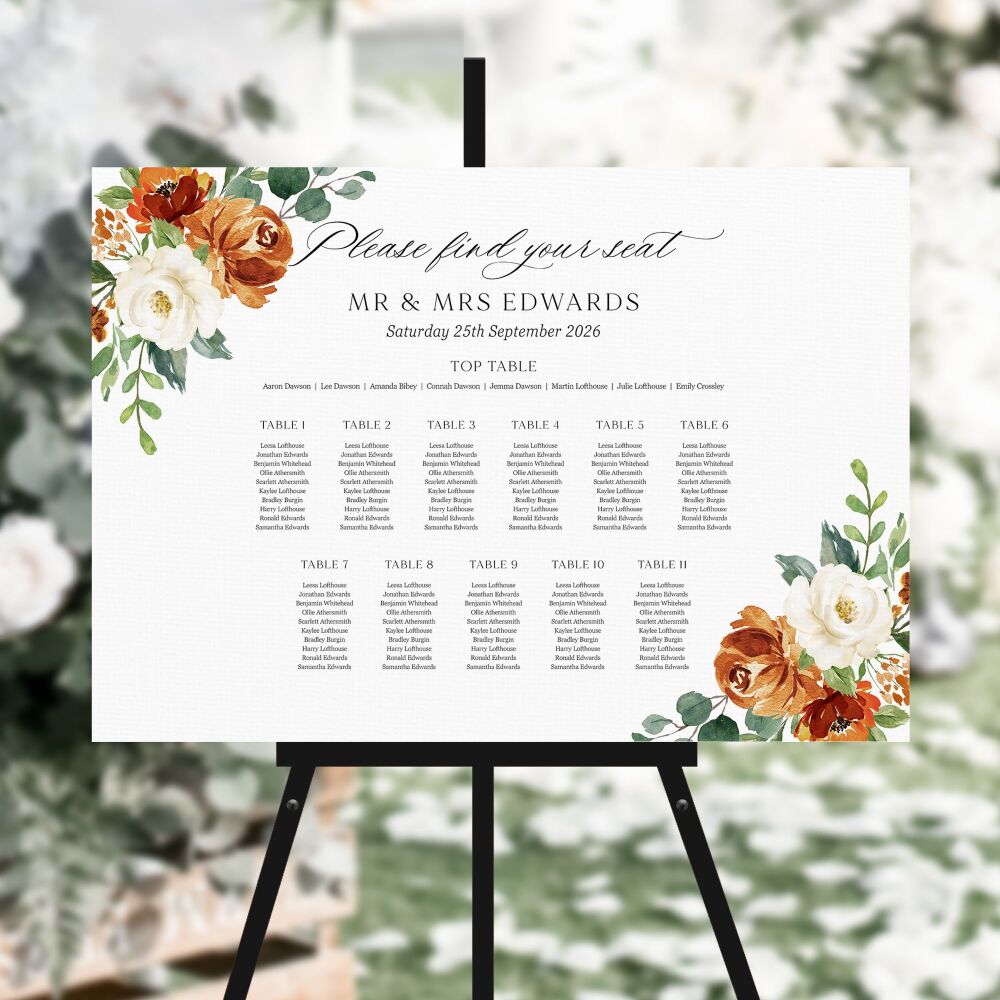 Burnt Orange & Eucalyptus Table Plan