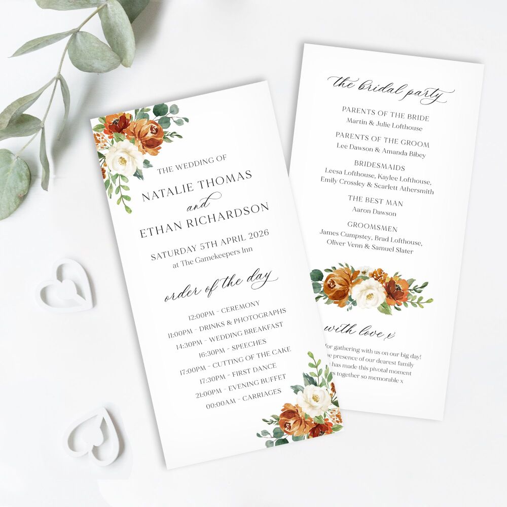 Burnt Orange & Eucalyptus Order of Service Card