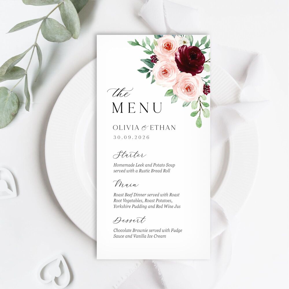 Burgundy & Blush Roses Menu