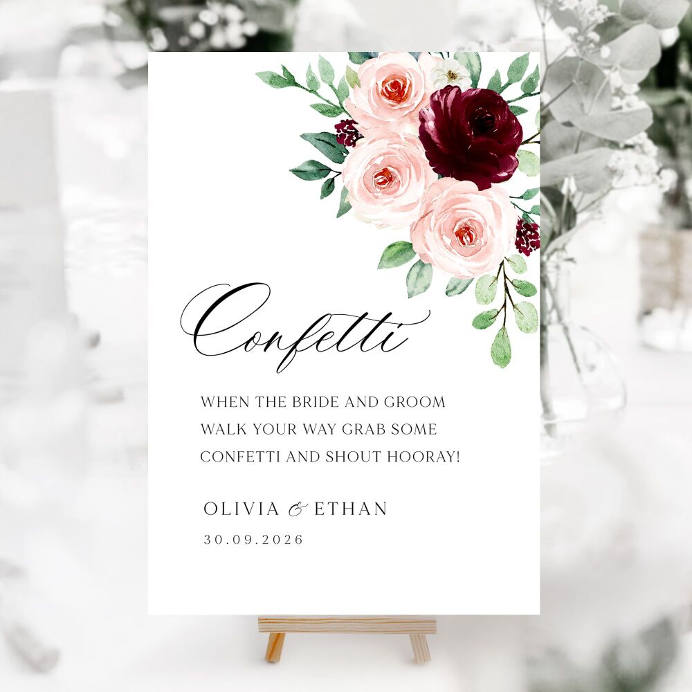 Burgundy & Blush Roses Wedding Accessory Signs (Choose Your Sign)
