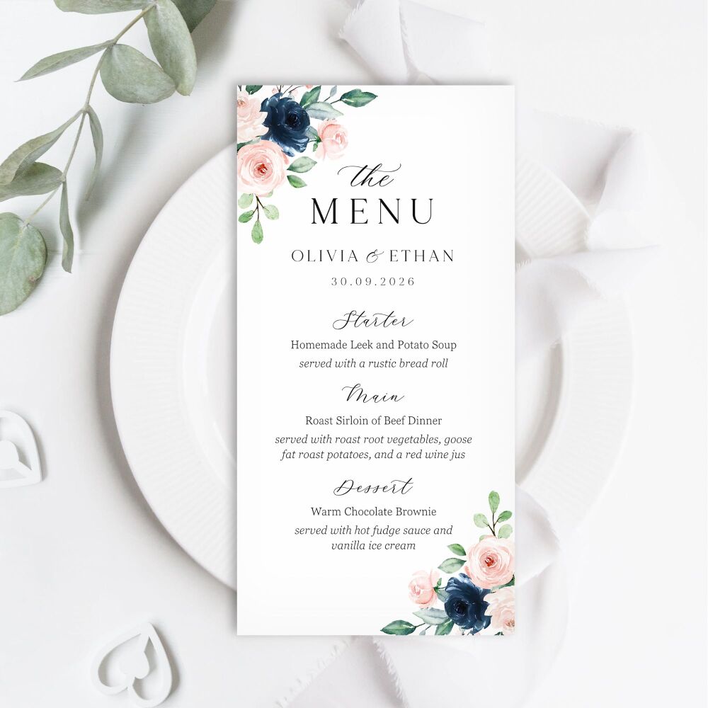 Navy & Blush Roses Menu