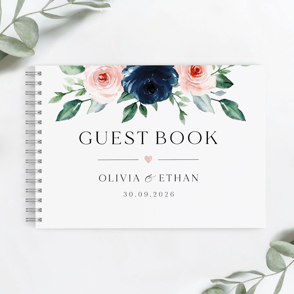 Navy & Blush Roses Guest Book