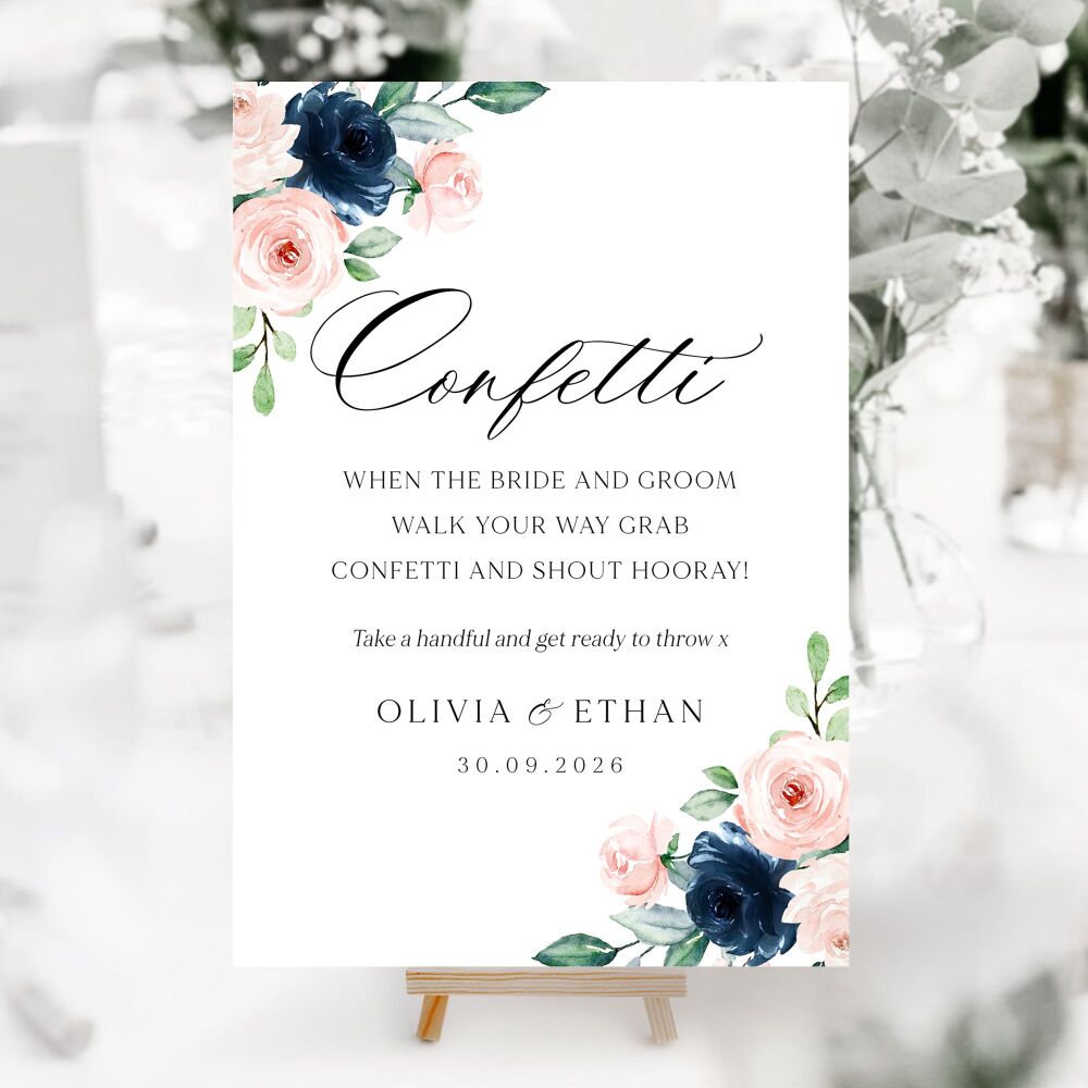 Navy & Blush Roses Wedding Accessory Signs (Choose Your Sign)