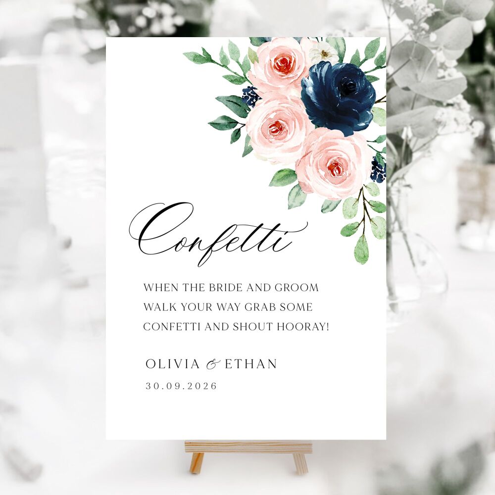 Navy & Blush Roses Wedding Accessory Signs (Choose Your Sign)