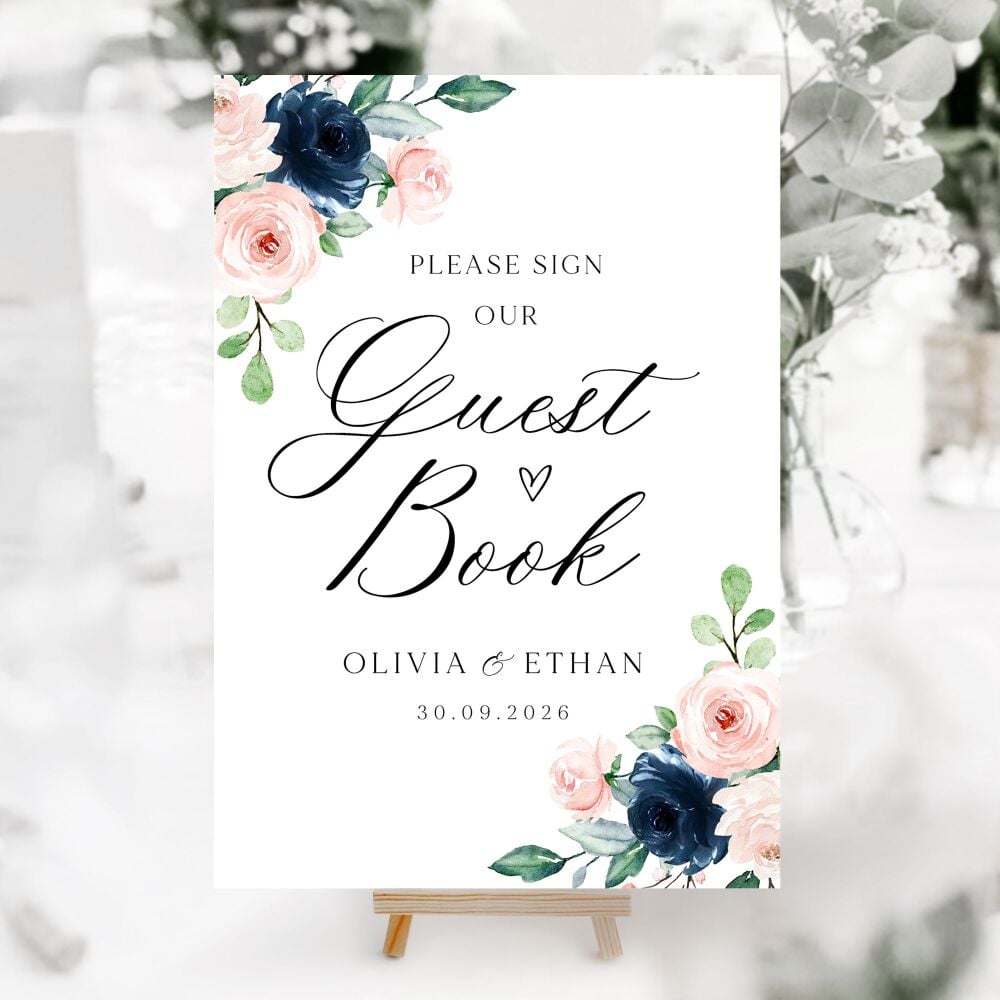 Navy & Blush Roses Wedding Accessory Signs (Choose Your Sign)