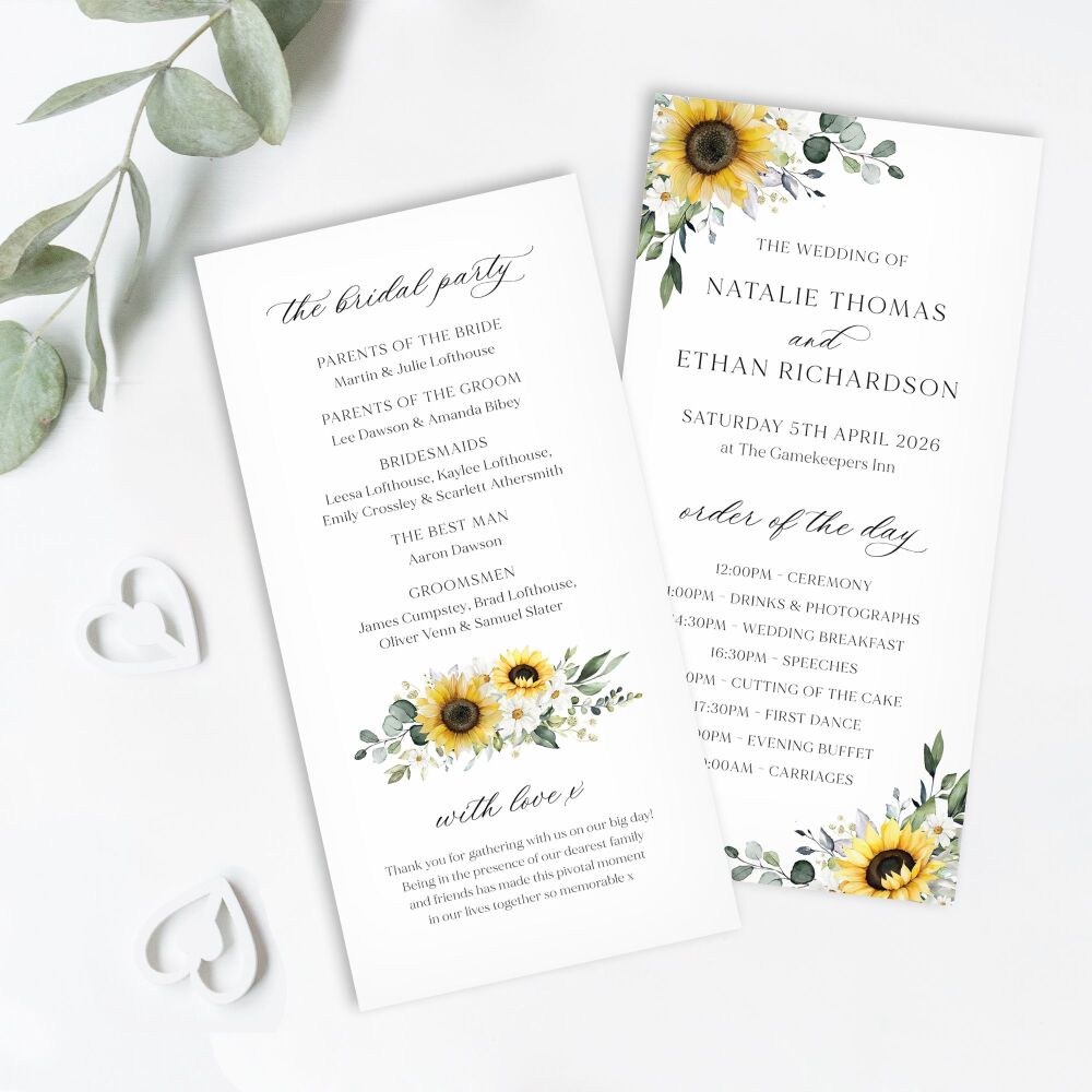 Sunflowers & Daisies Order of Service Card