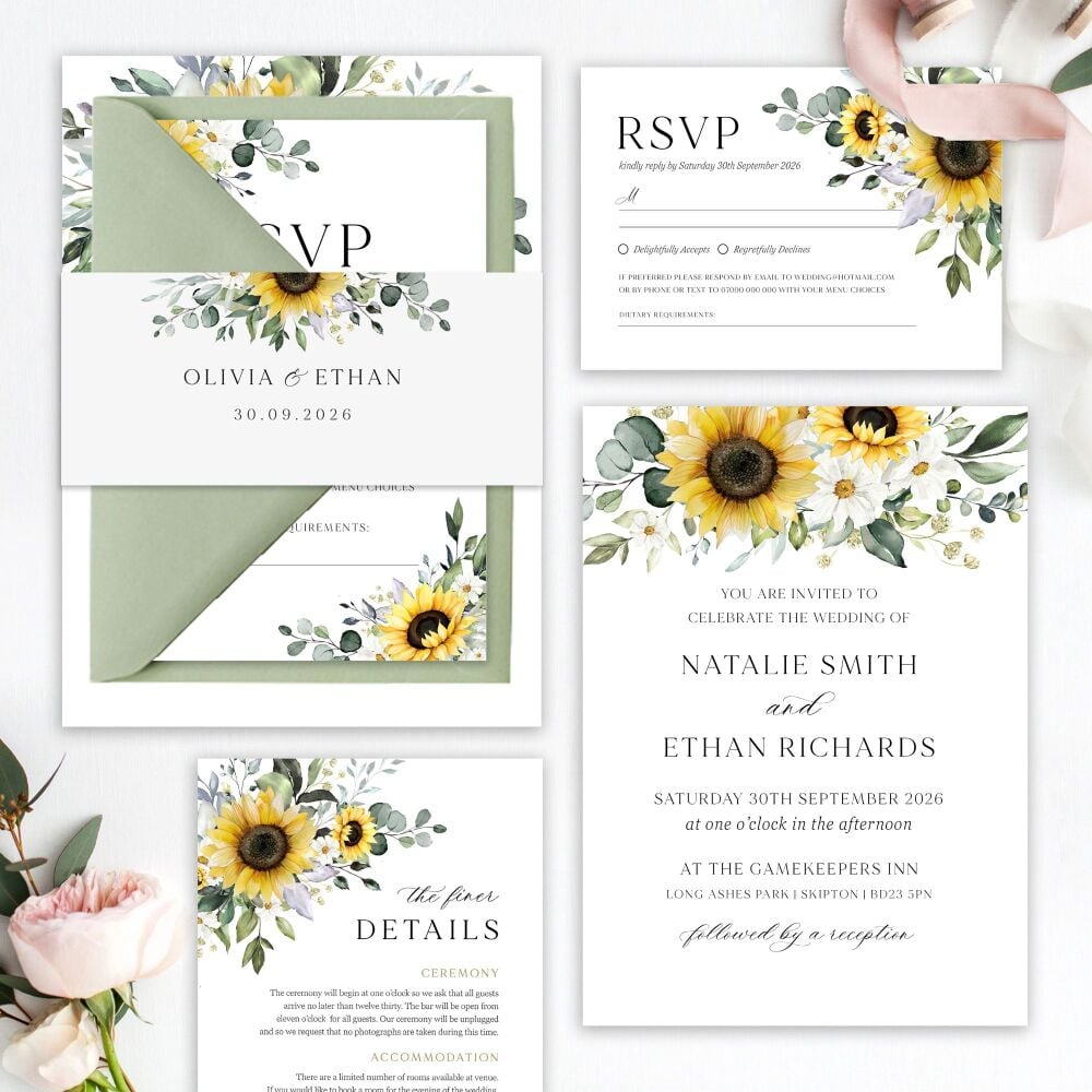 Sunflowers & Daisies Wedding Invitation Sample