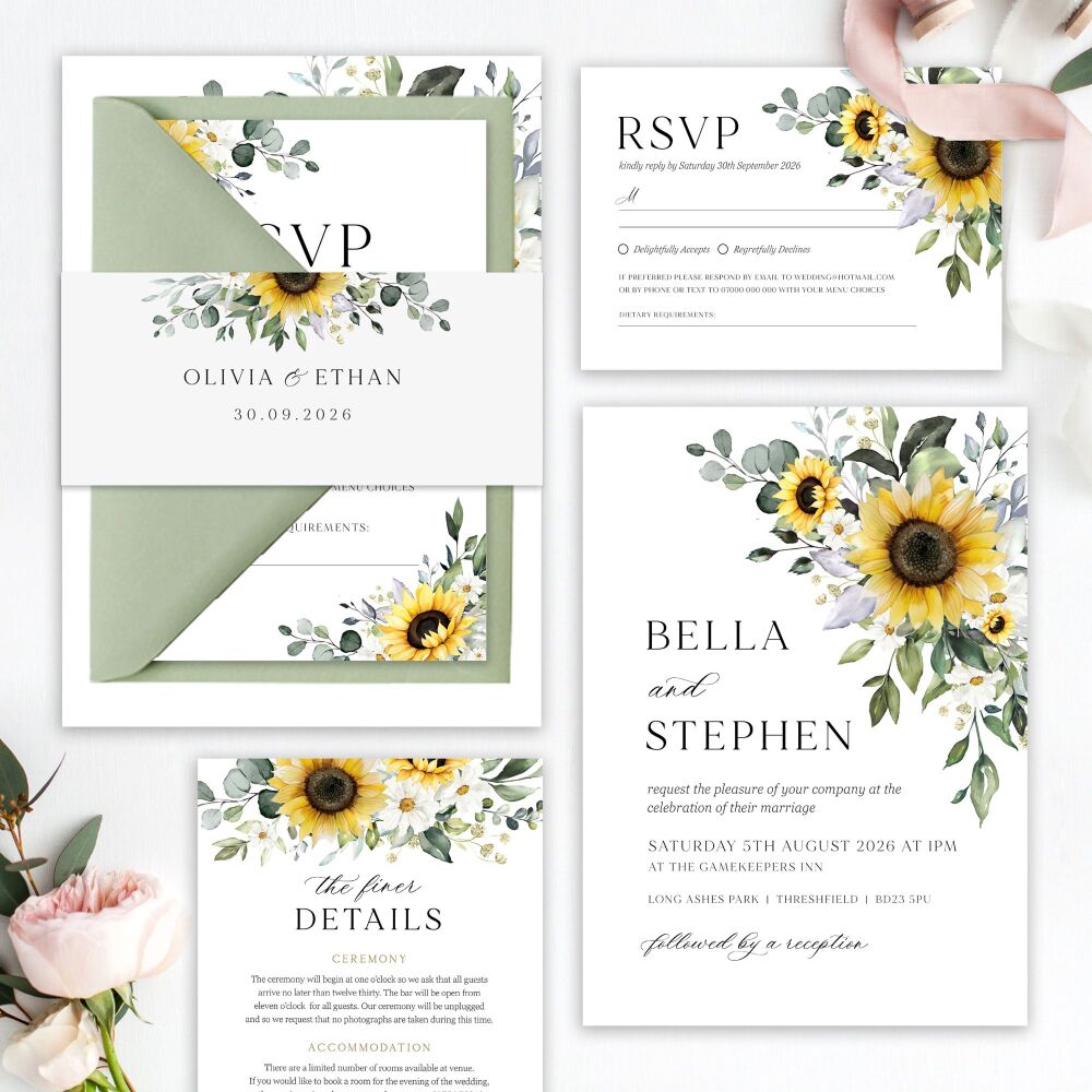 Sunflowers & Daisies Wedding Invitation Sample