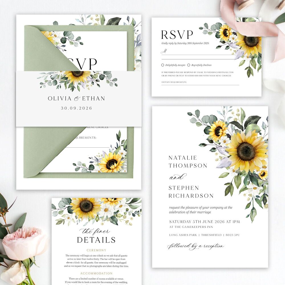 Sunflowers & Daisies Wedding Invitation Sample