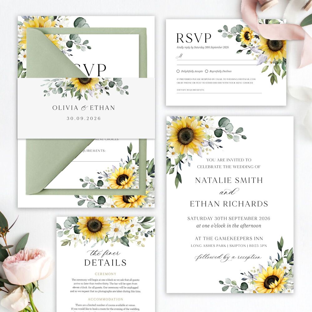 Sunflowers & Daisies Wedding Invitation Sample