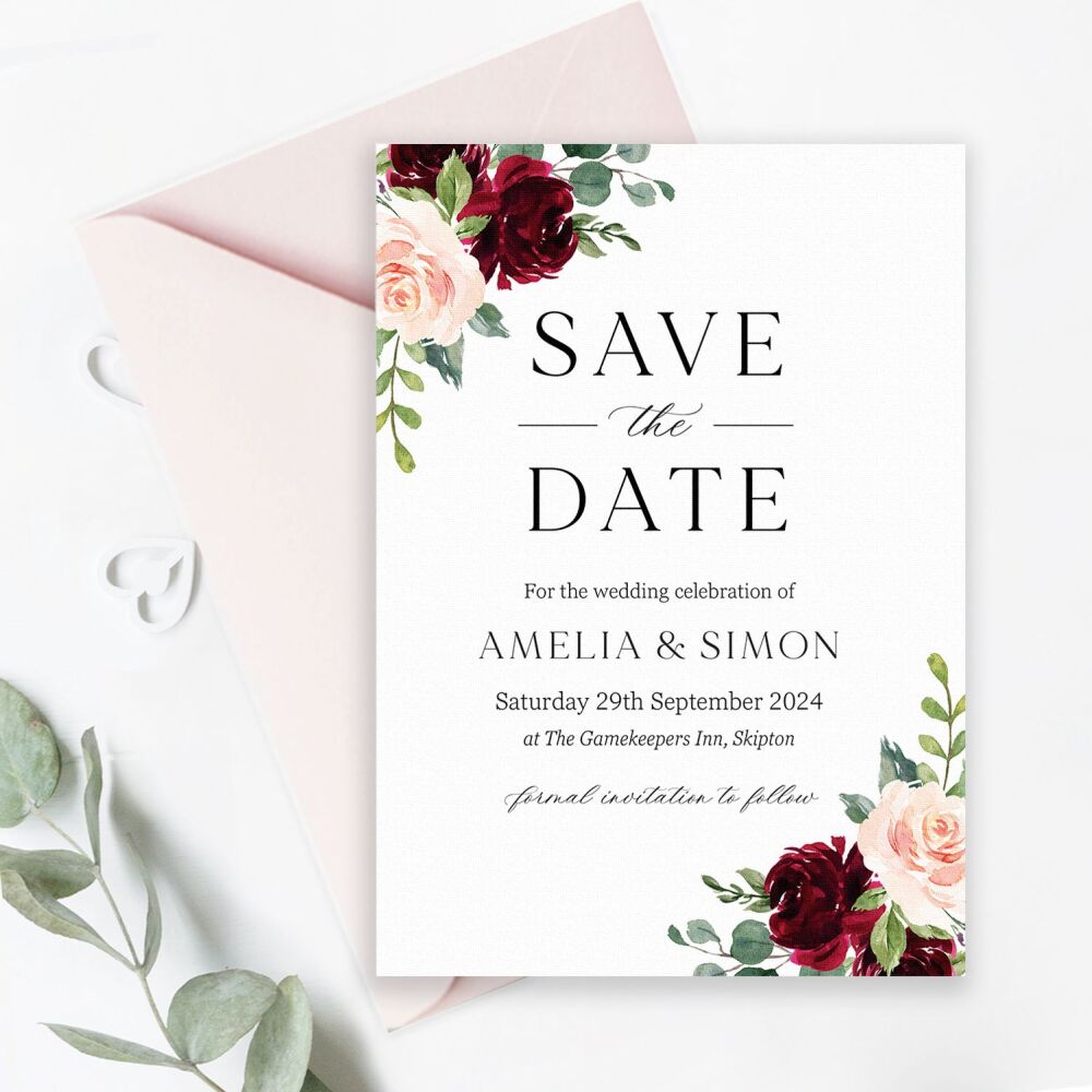 Blush & Burgundy Florals Save the Date