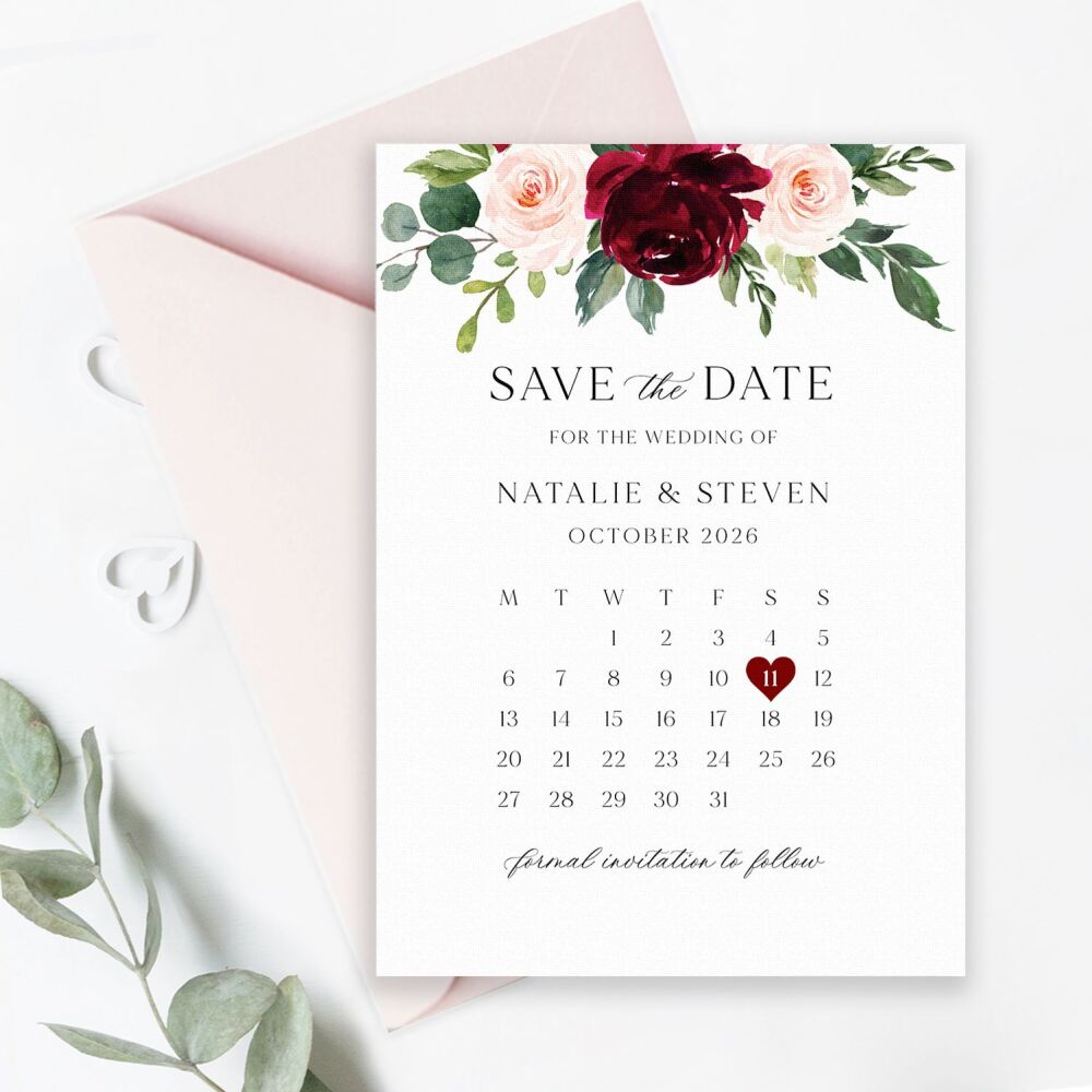 Blush & Burgundy Florals Save the Date