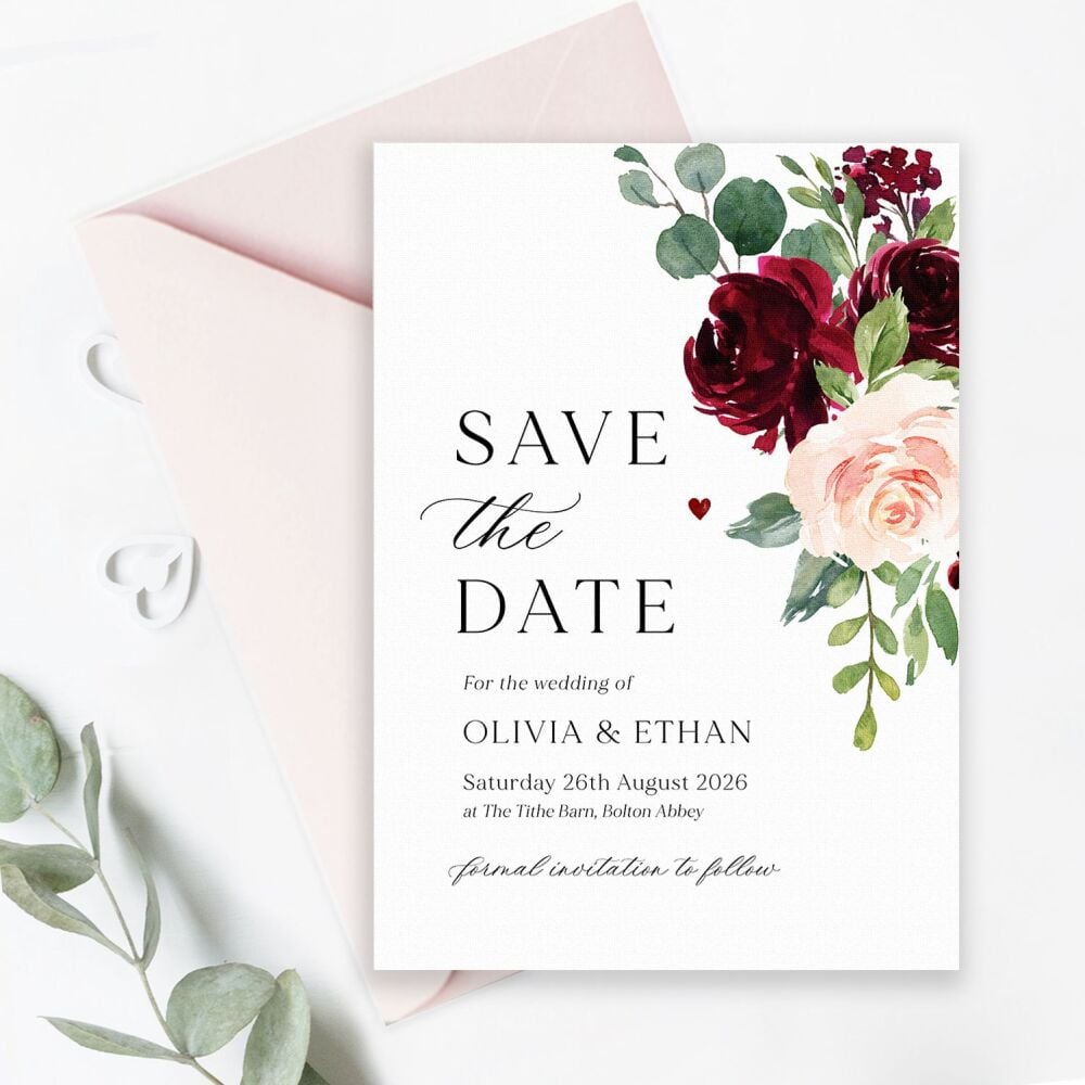 Blush & Burgundy Florals Save the Date