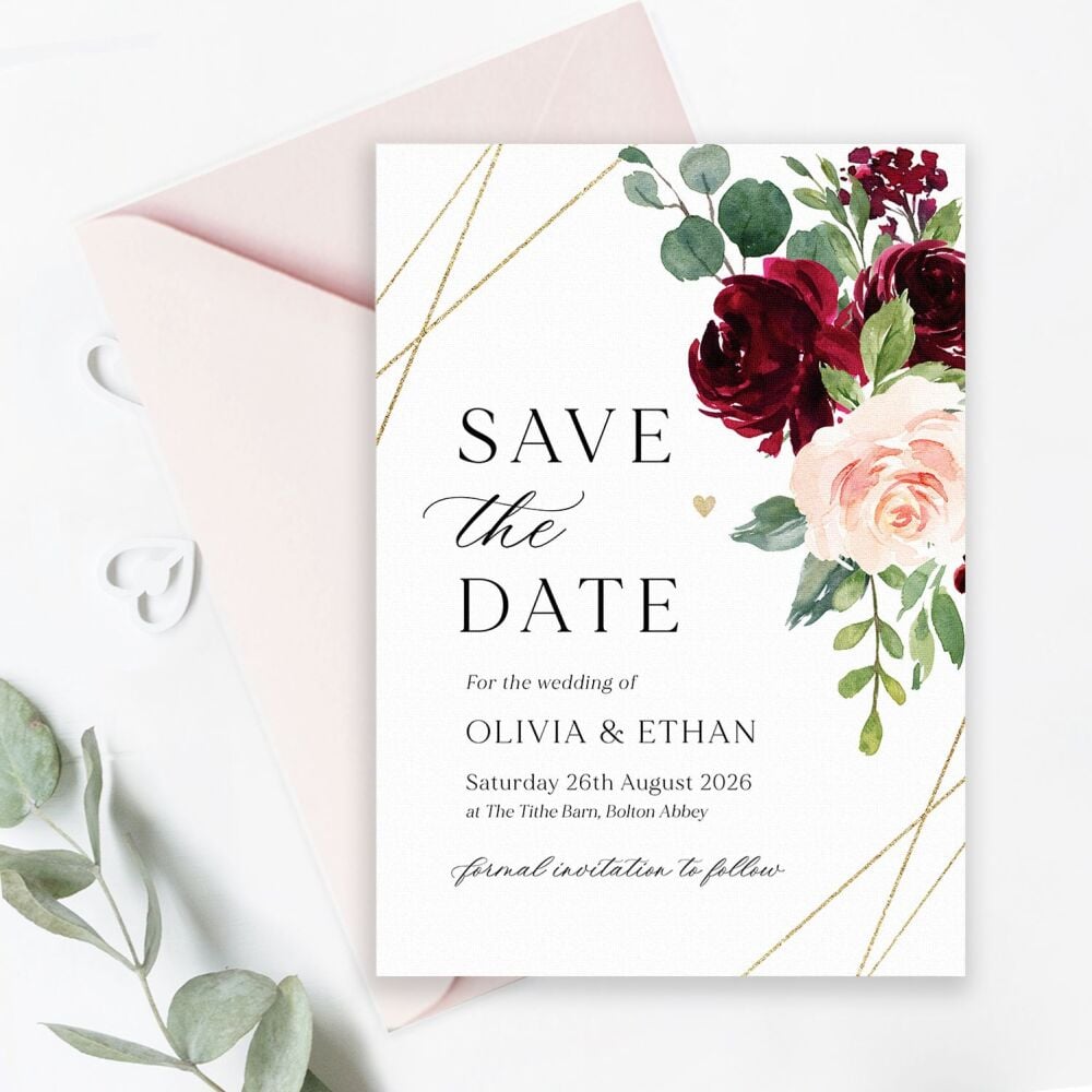 Blush, Burgundy & Gold Save the Date