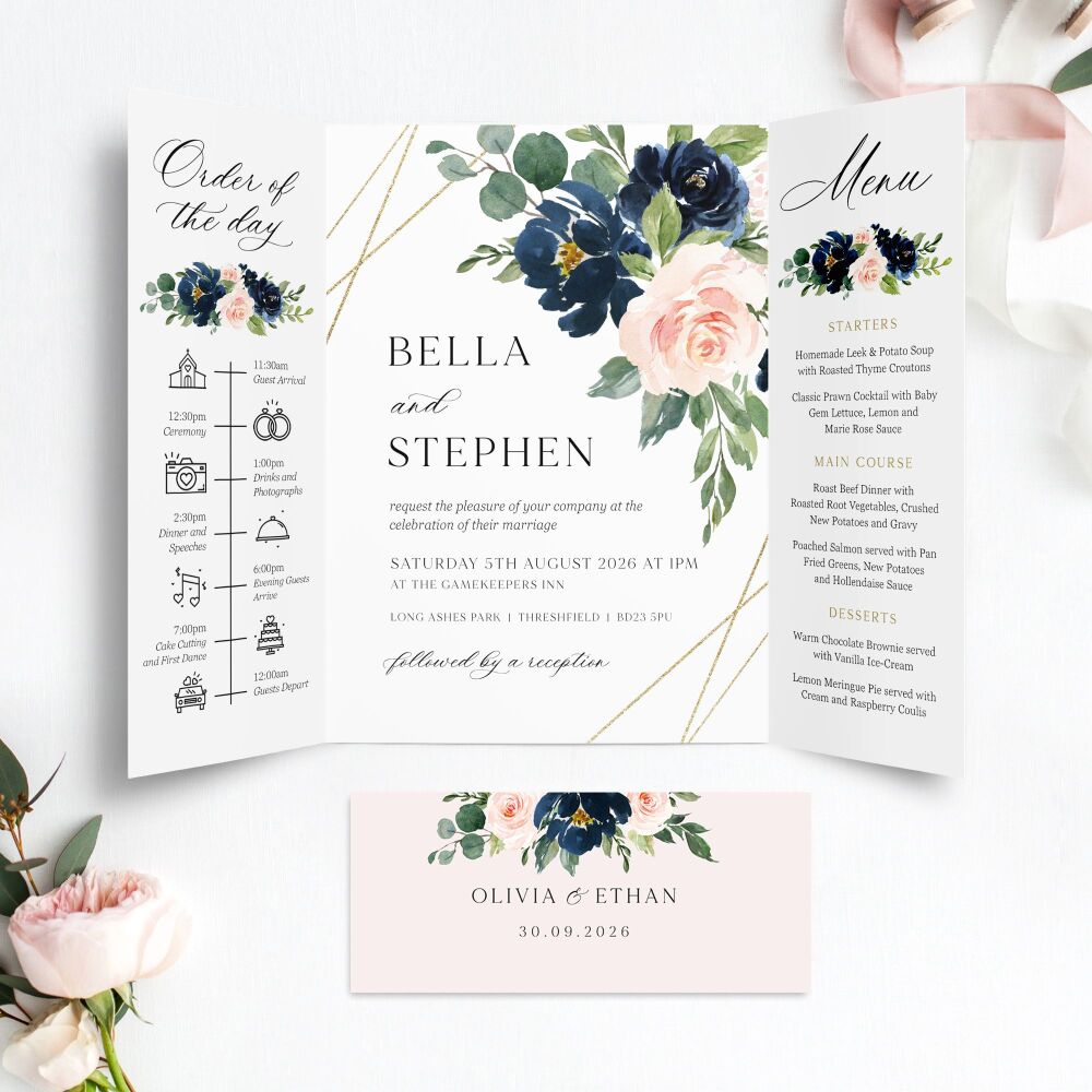 Blush, Navy & Gold Wedding Invitation Sample