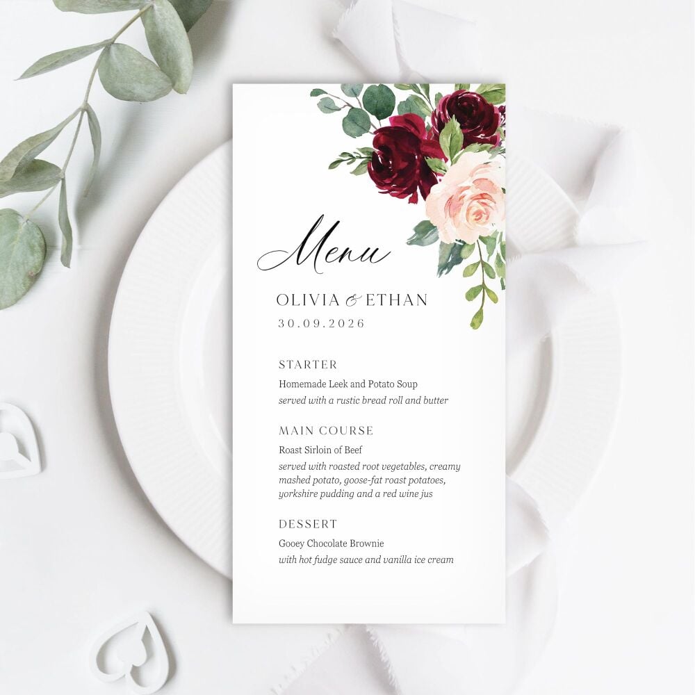 Blush & Burgundy Florals Menu