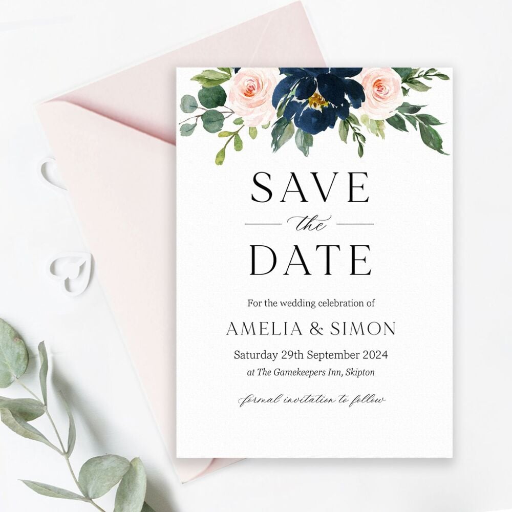 Blush & Navy Florals Save the Date