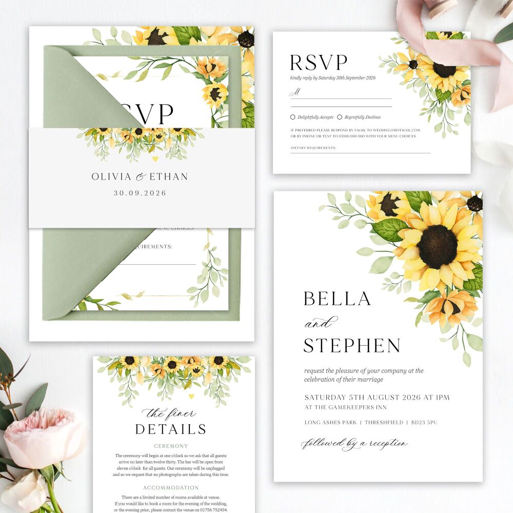 Pretty Sunflowers Wedding Invitation Sample