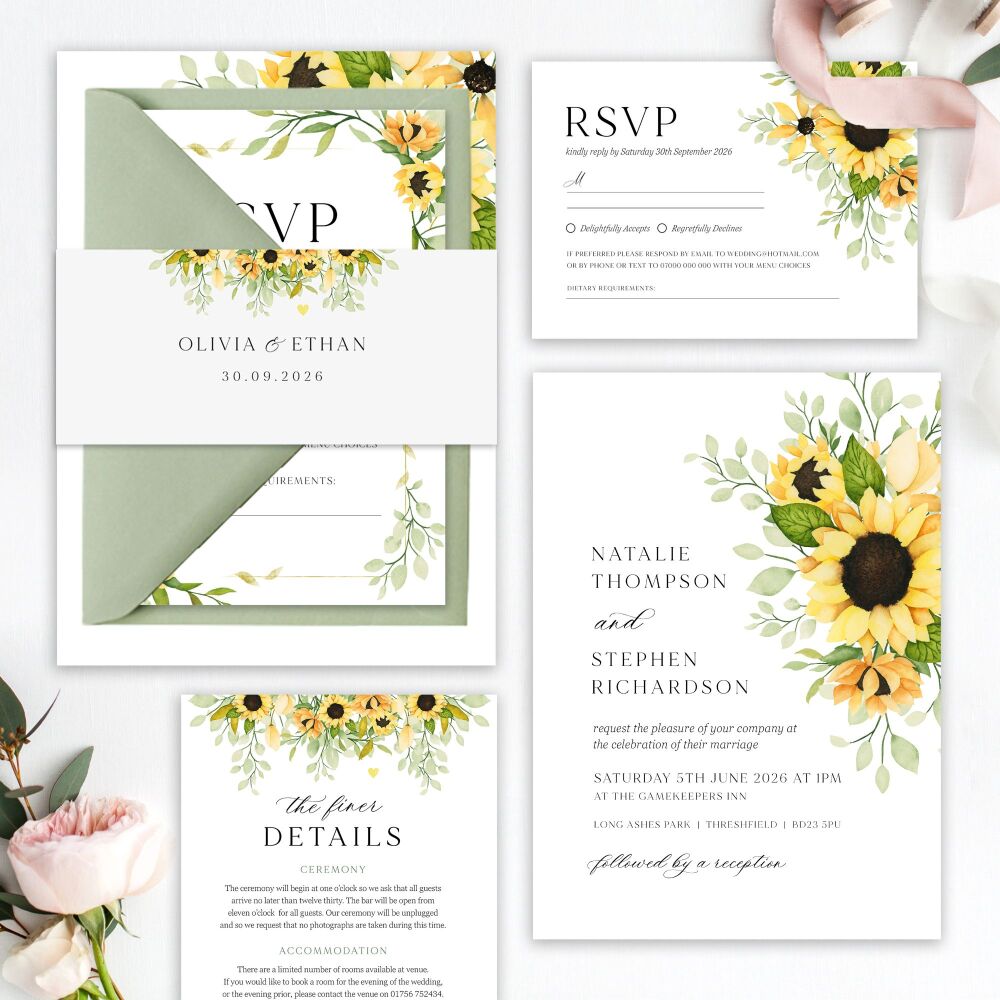 Pretty Sunflowers Wedding Invitation Sample
