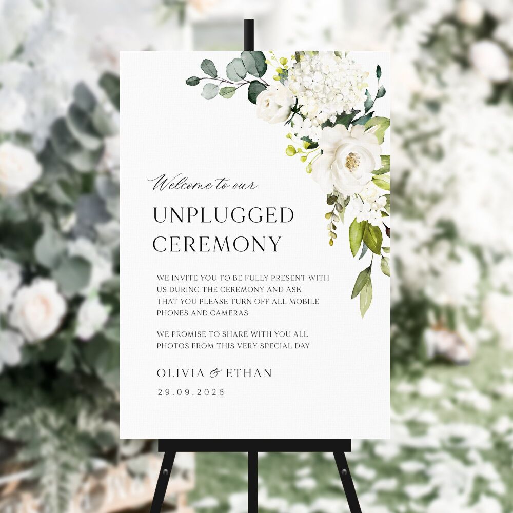 Ivory Florals & Botanicals Unplugged Ceremony Sign