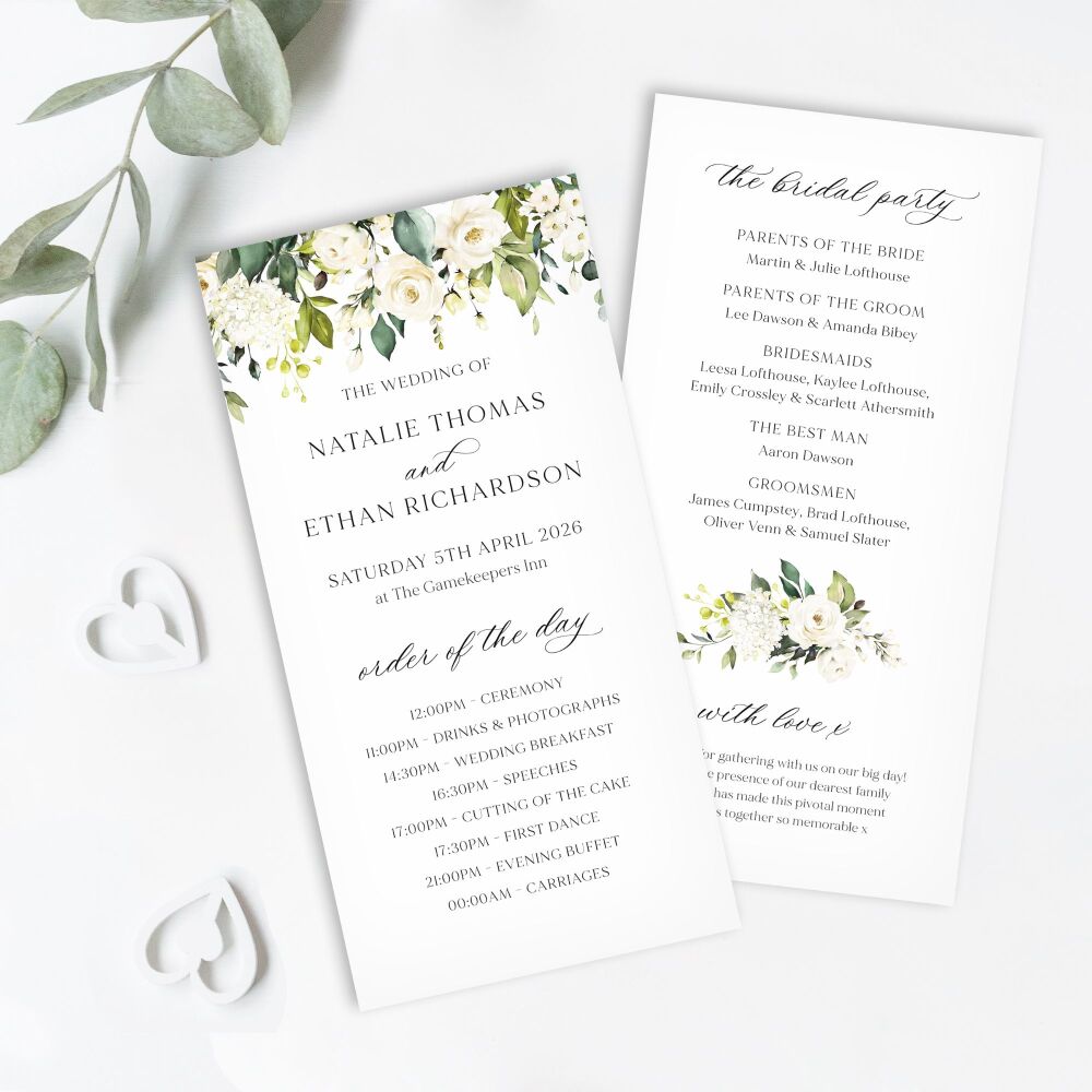 Ivory Florals & Botanicals Order of Service Card