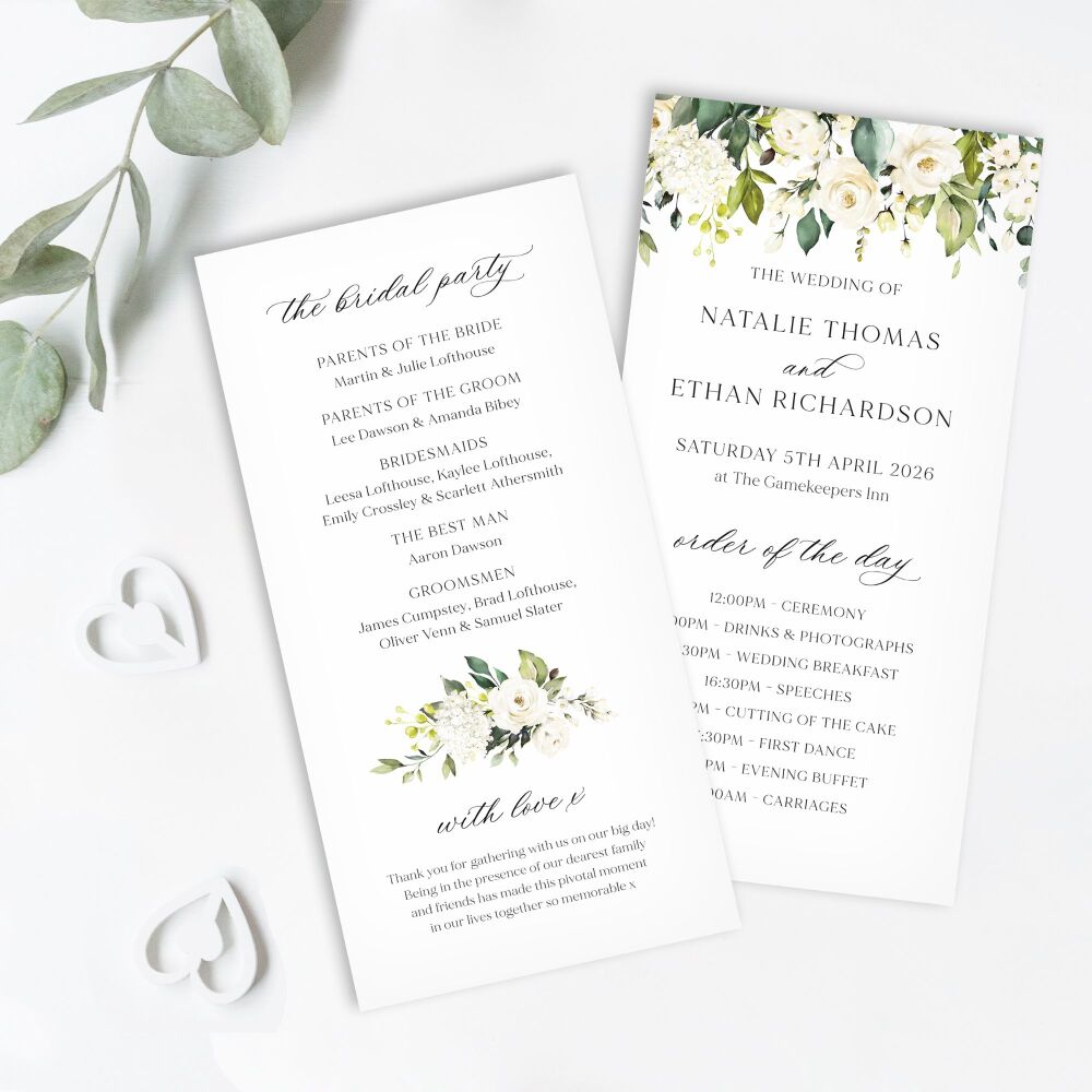 Ivory Florals & Botanicals Order of Service Card