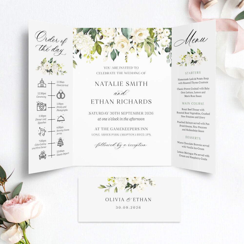 Ivory Florals & Botanicals Wedding Invitation Sample